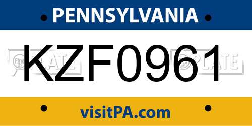 KZF0961 Pennsylvania License Plate