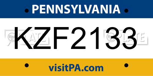 KZF2133 Pennsylvania License Plate