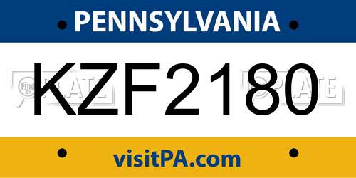KZF2180 Pennsylvania License Plate