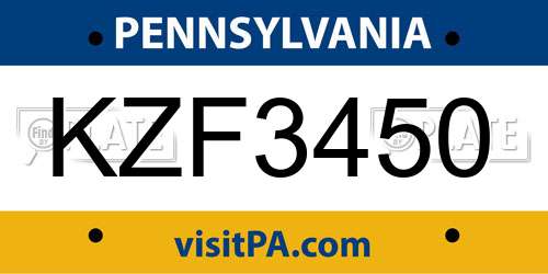 KZF3450 Pennsylvania License Plate