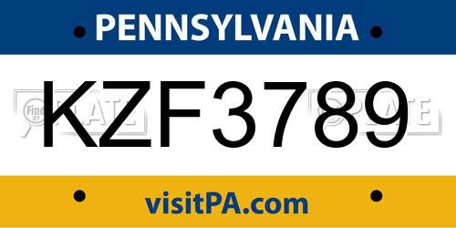 KZF3789 Pennsylvania License Plate