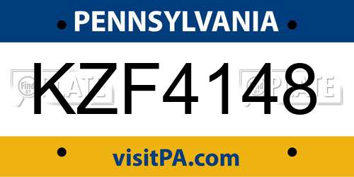 KZF4148 Pennsylvania License Plate
