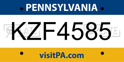 KZF4585 Pennsylvania License Plate