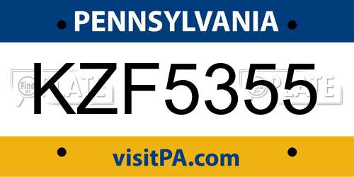 KZF5355 Pennsylvania License Plate