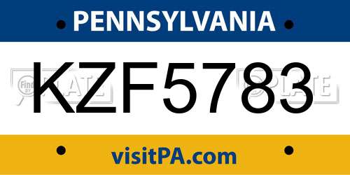 KZF5783 Pennsylvania License Plate