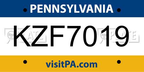 KZF7019 Pennsylvania License Plate