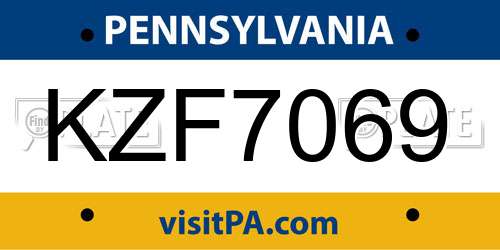 KZF7069 Pennsylvania License Plate