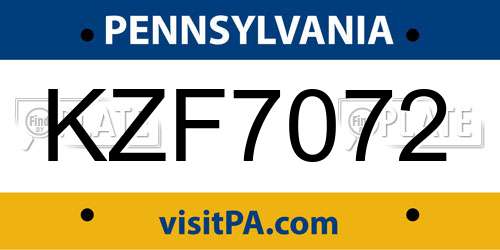 KZF7072 Pennsylvania License Plate