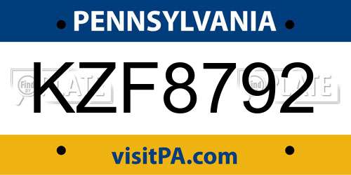 KZF8792 Pennsylvania License Plate