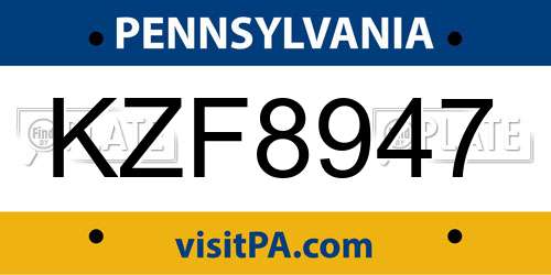 KZF8947 Pennsylvania License Plate