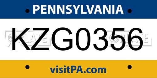 KZG0356 Pennsylvania License Plate