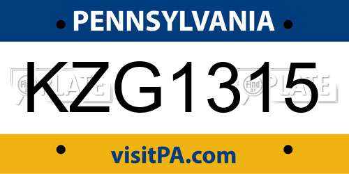 KZG1315 Pennsylvania License Plate