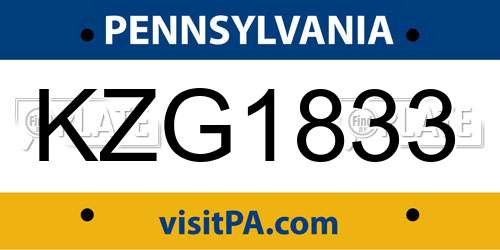 KZG1833 Pennsylvania License Plate