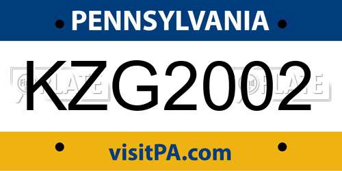 KZG2002 Pennsylvania License Plate