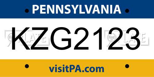 KZG2123 Pennsylvania License Plate