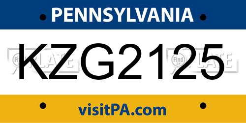 KZG2125 Pennsylvania License Plate