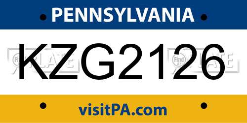 KZG2126 Pennsylvania License Plate