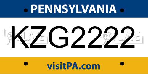KZG2222 Pennsylvania License Plate
