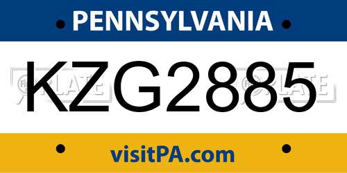 KZG2885 Pennsylvania License Plate
