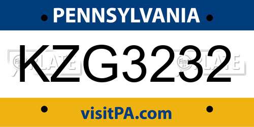 KZG3232 Pennsylvania License Plate
