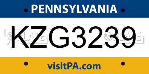 KZG3239 Pennsylvania License Plate