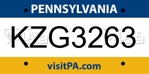 KZG3263 Pennsylvania License Plate
