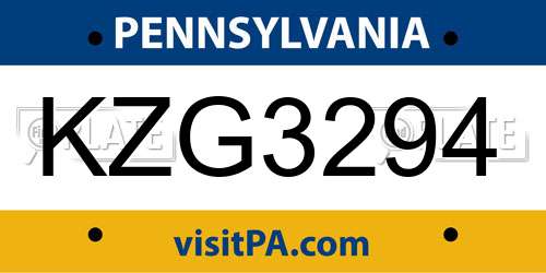 KZG3294 Pennsylvania License Plate