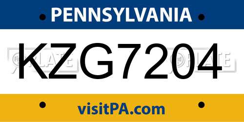 KZG7204 Pennsylvania License Plate