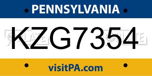 KZG7354 Pennsylvania License Plate