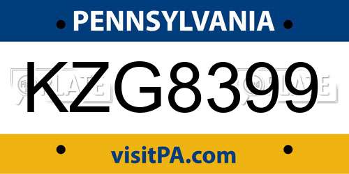 KZG8399 Pennsylvania License Plate