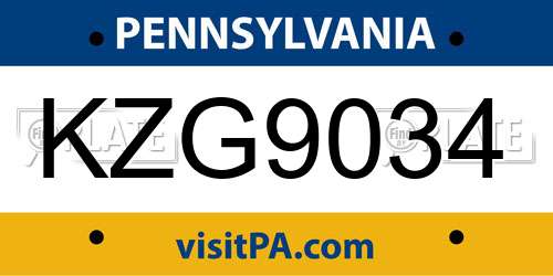 KZG9034 Pennsylvania License Plate