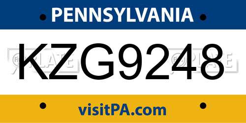 KZG9248 Pennsylvania License Plate