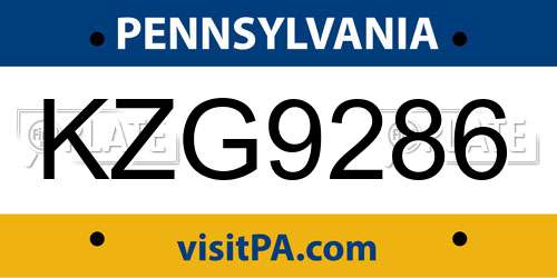 KZG9286 Pennsylvania License Plate