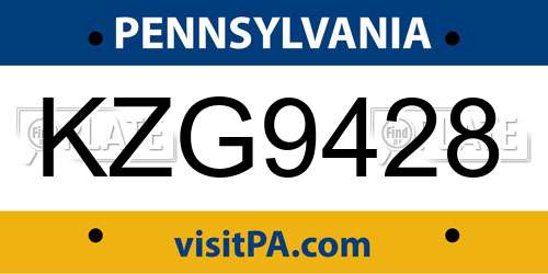 KZG9428 Pennsylvania License Plate