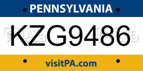 KZG9486 Pennsylvania License Plate