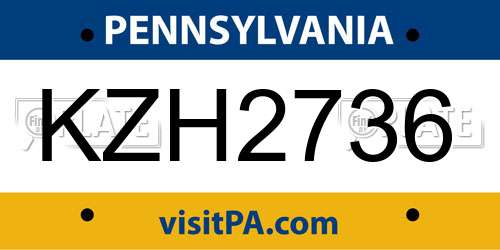 KZH2736 Pennsylvania License Plate