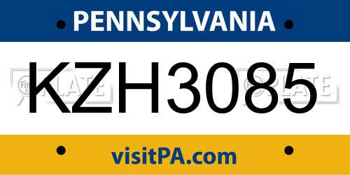 KZH3085 Pennsylvania License Plate