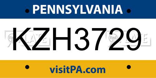 KZH3729 Pennsylvania License Plate