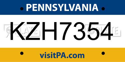 KZH7354 Pennsylvania License Plate