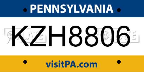 KZH8806 Pennsylvania License Plate