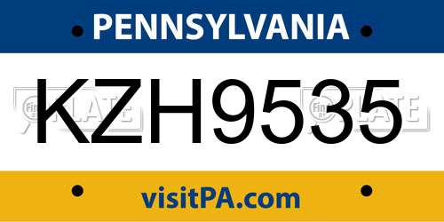 KZH9535 Pennsylvania License Plate