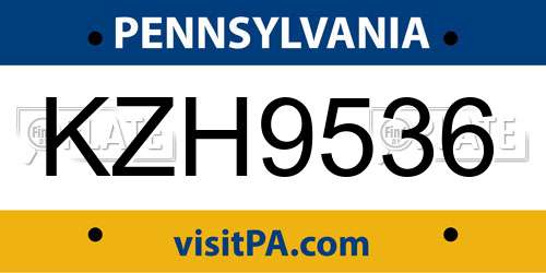 KZH9536 Pennsylvania License Plate