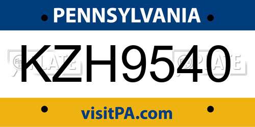 KZH9540 Pennsylvania License Plate