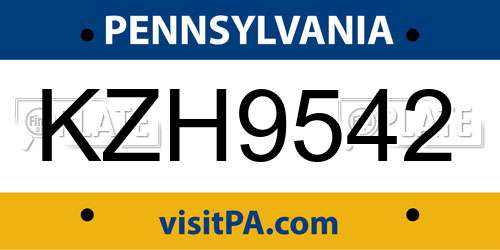 KZH9542 Pennsylvania License Plate