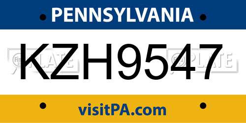 KZH9547 Pennsylvania License Plate
