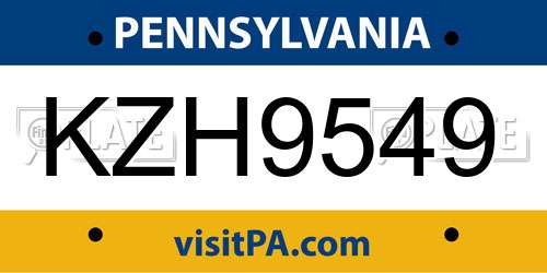 KZH9549 Pennsylvania License Plate