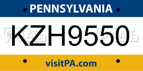 KZH9550 Pennsylvania License Plate