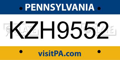 KZH9552 Pennsylvania License Plate
