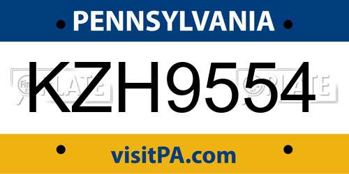 KZH9554 Pennsylvania License Plate