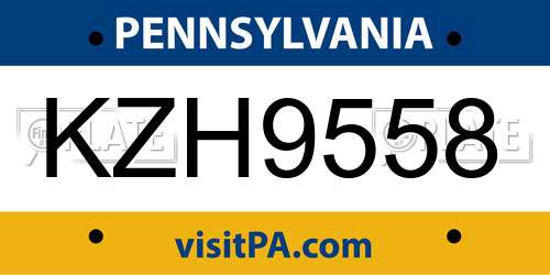 KZH9558 Pennsylvania License Plate